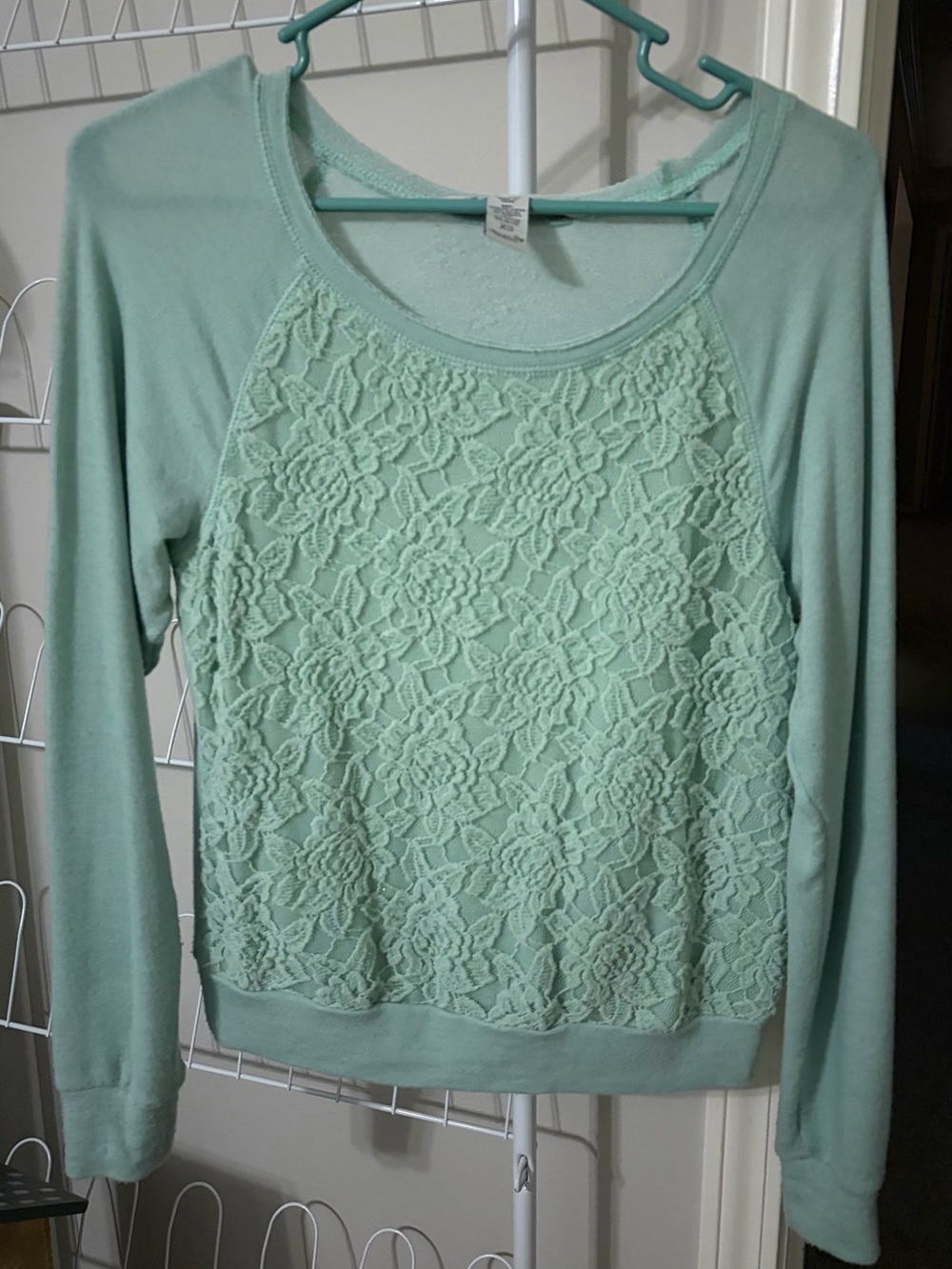 American Rag Mint Lace Front Raglan Sweatshirt